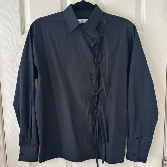 Maison Margiela MM4 Basic Tie Front Shirt Black IT 38 - Picture 10 of 10